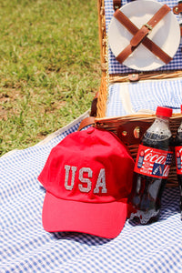 USA Rhinestone Hat - Red