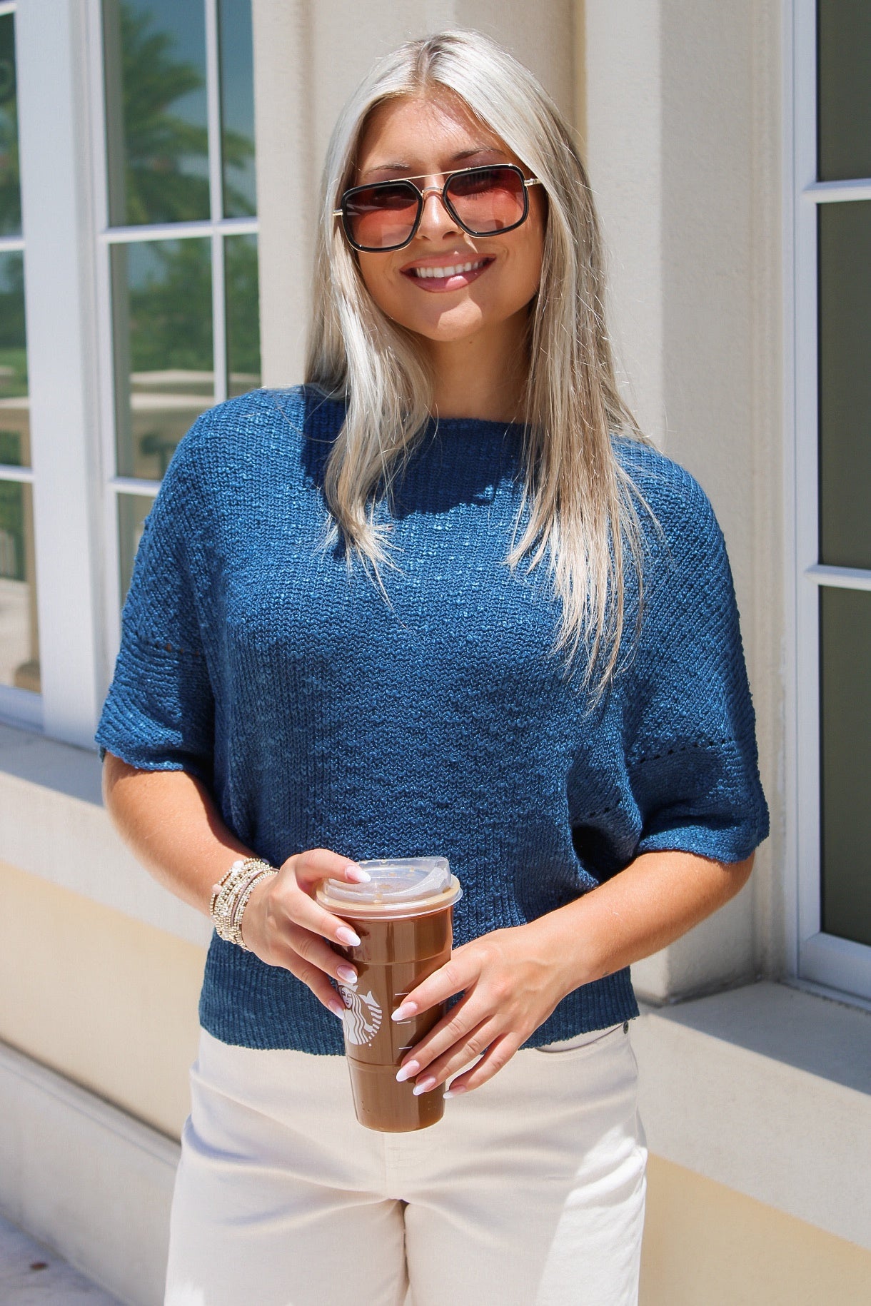 Breezy Autumns Dolman Sleeve Knit Sweater - Teal