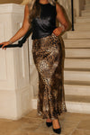 Fierce Elegance Satin Maxi Skirt - Leopard