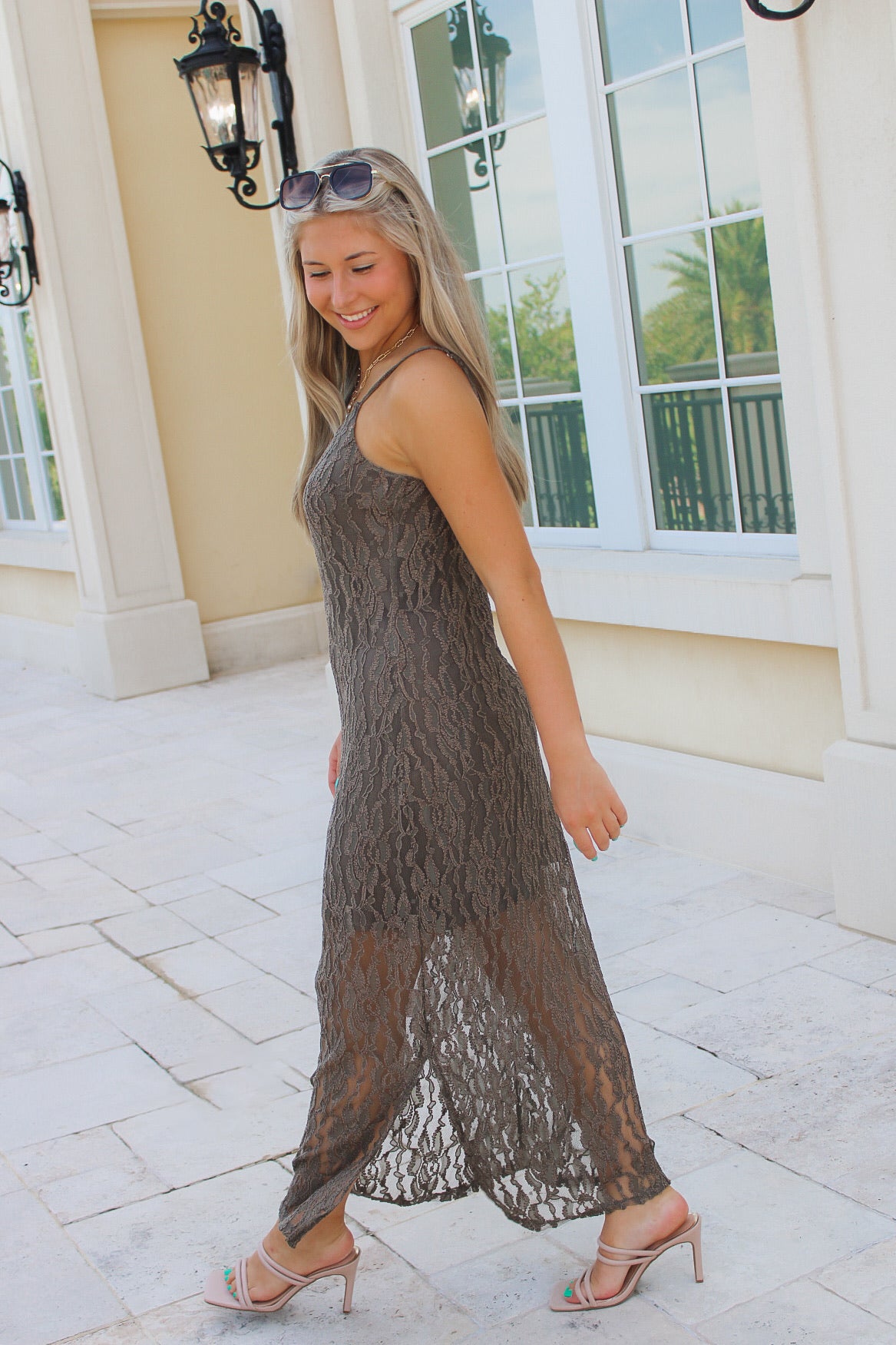 Forever In Love Lace Slip Midi Dress - Olive