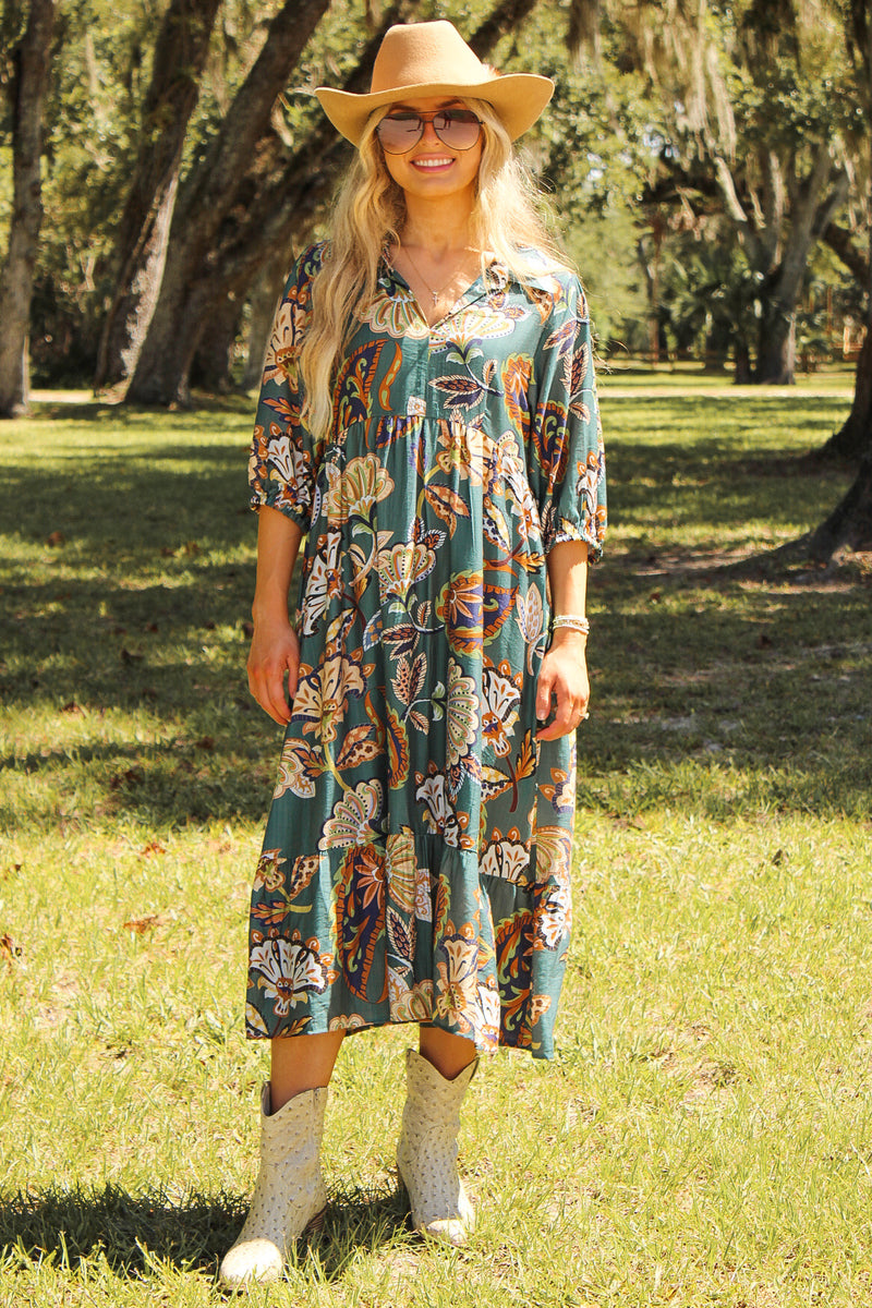 Boho Tides Paisley Printed Midi Dress