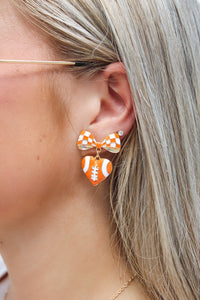Gameday Heart Football Earrings -  Orange