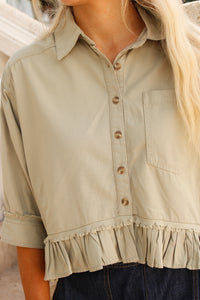 Timeless Threads  Ruffled Hem Top - Dry Herb