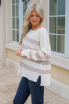 All For Cozy Boatneck Striped Sweater - Multi