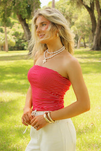 Sadie & Sage: Jukebox Knit Tube Top - Red/White