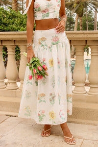 Spring Meadows Floral Printed Midi Skirt - Cream