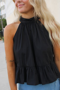 Game On Halter Neck Peplum Top - Black