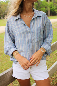 Z Supply: The Perfect Striped Button Up Top - Indigo