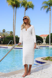 Surf Gypsy: The St. Lucia Plunge Diamond Knit Maxi Dress - White