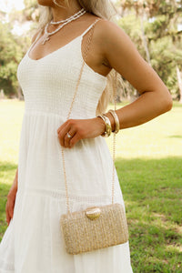 Golden Hour Shell Accent Clutch - Gold