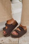 The Emma Cork Buckle Platform Slide - Brown