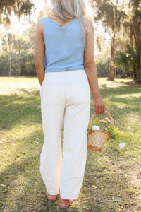 The Edit Drawstring Barrel Jeans - Ecru