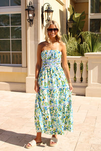 Citrus Crush Strapless Maxi Dress - Blue Multi