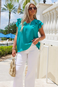 Always Be True Flutter Sleeve Top - Jade
