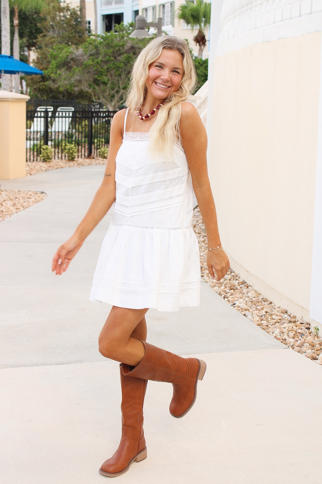 Stadium Sweetheart Lace Mini Dress  - Off White