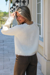 Reyna Contrast Stitch Detail Sweater - Cream