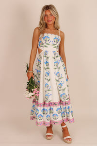 The Cottage Bloom Floral Border Print Cut Out Detail Midi Dress - Multi