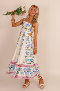 The Cottage Bloom Floral Border Print Cut Out Detail Midi Dress - Multi