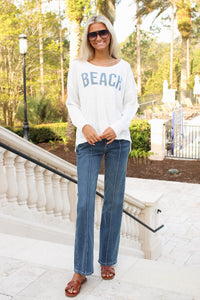 Cool Breeze BEACH Crew Neck Sweater - White