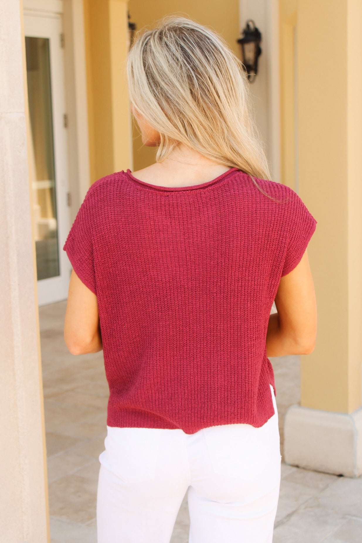 Cool Breeze Split Neck Sweater - Maroon