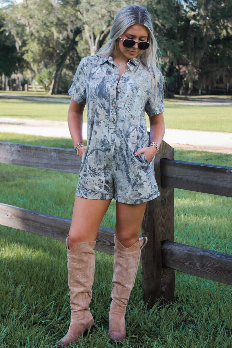 Hidden Trail Camo Denim Romper - Camouflage