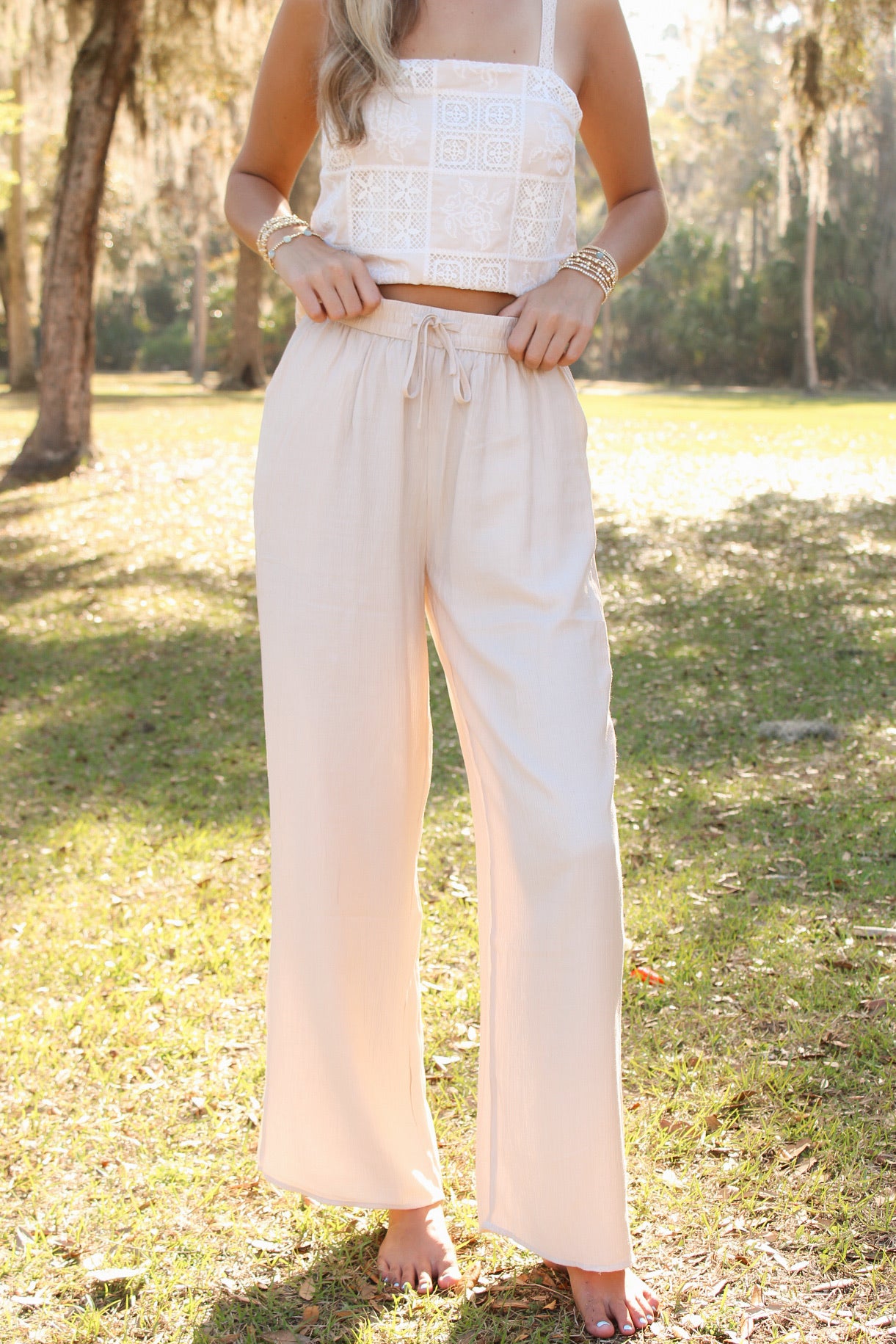 Shoreline Breeze Wide Leg Pants - Lt Khaki