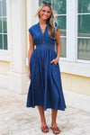 Sunset Drift Smocked Midi Dress - Med Wash