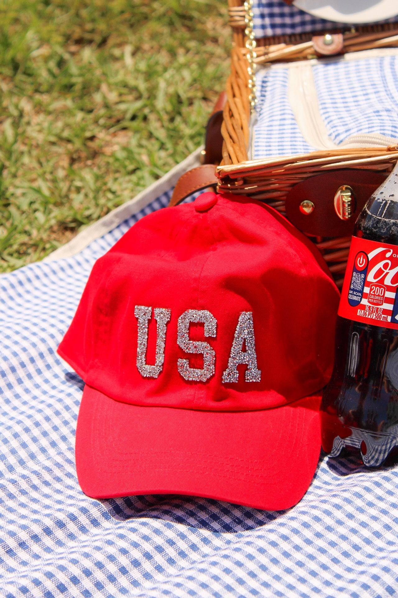 USA Rhinestone Hat - Red