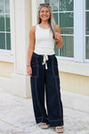 Willow Stitched Contrast Wide Leg Pant - Navy