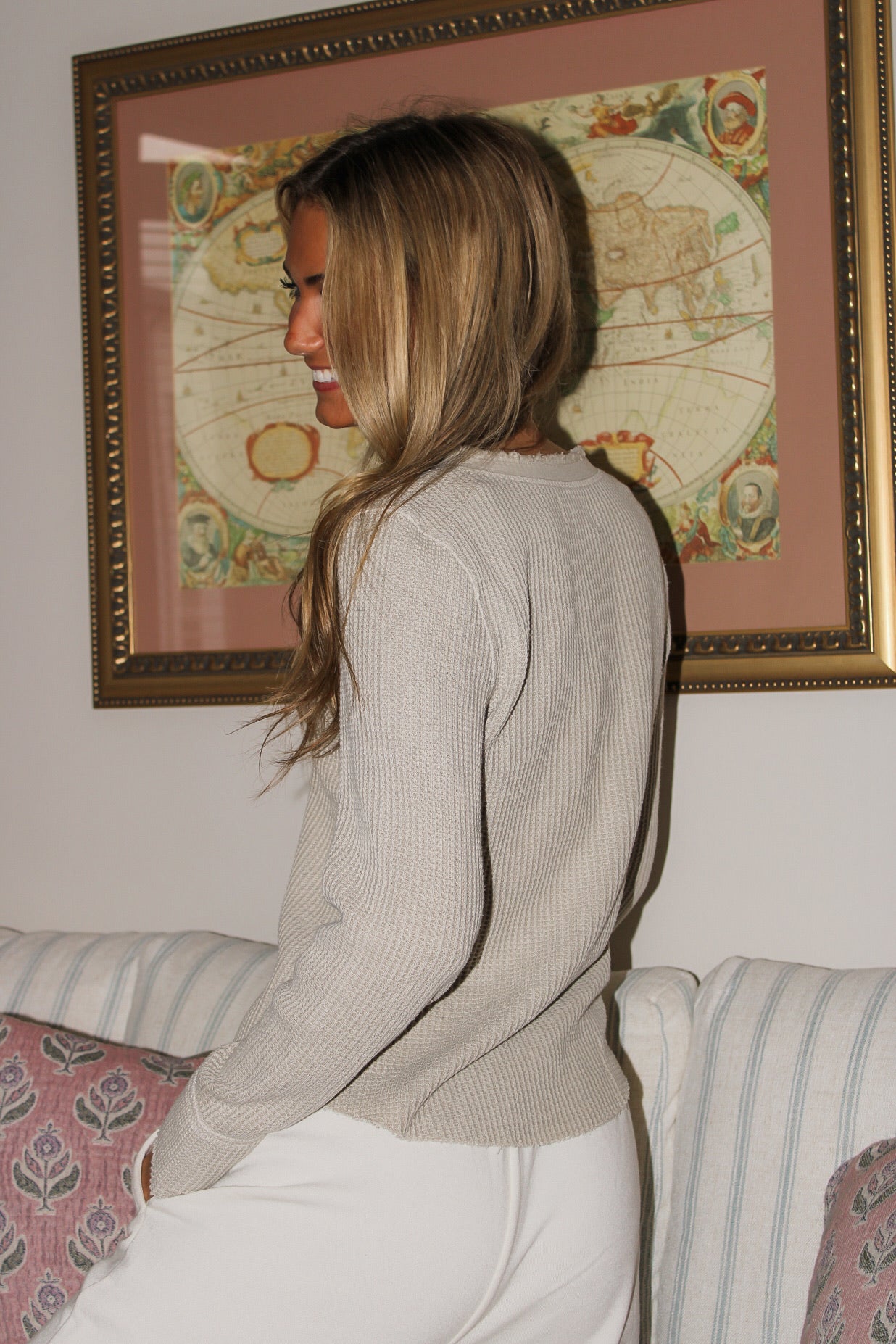 Luna Waffle Knit Top - Abbey Stone