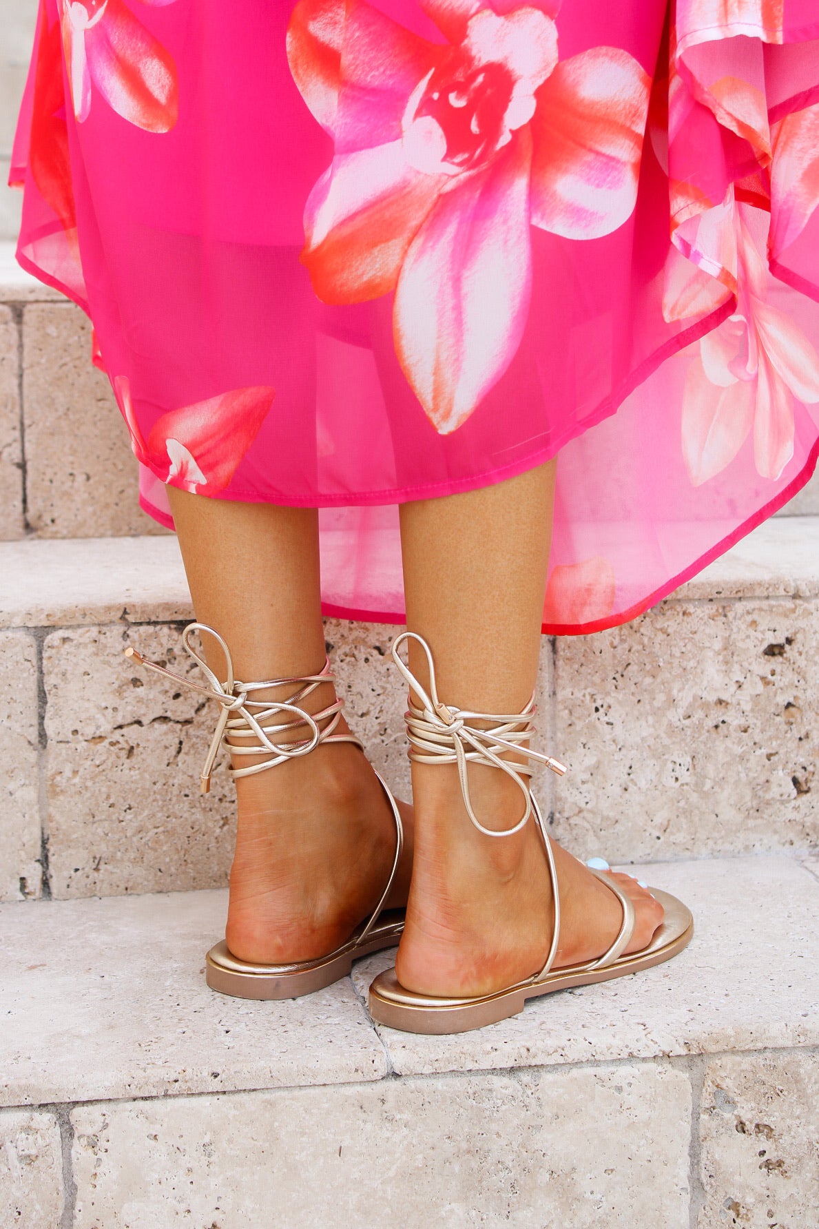 Chasing Sunsets Lace Up Sandal - Gold