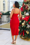 Classy Night Out V-Neck Midi Dress - Red