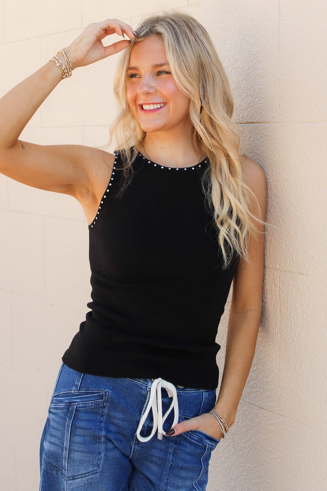 Studded Affair Sleeveless Tank - Black