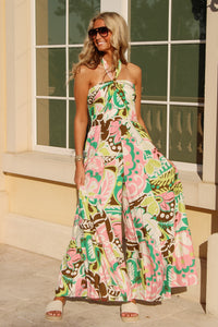 Palm Breeze Halter Neck Jumpsuit - Pink Multi