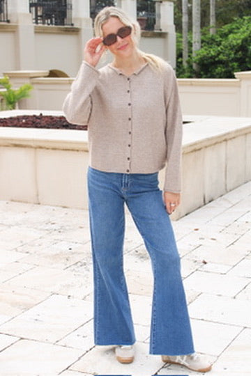 The Hadley Button Down Knit Cardigan - Lt Mocha