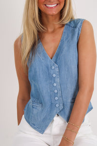 Seabreeze Collected Button Front Vest - Lt Wash