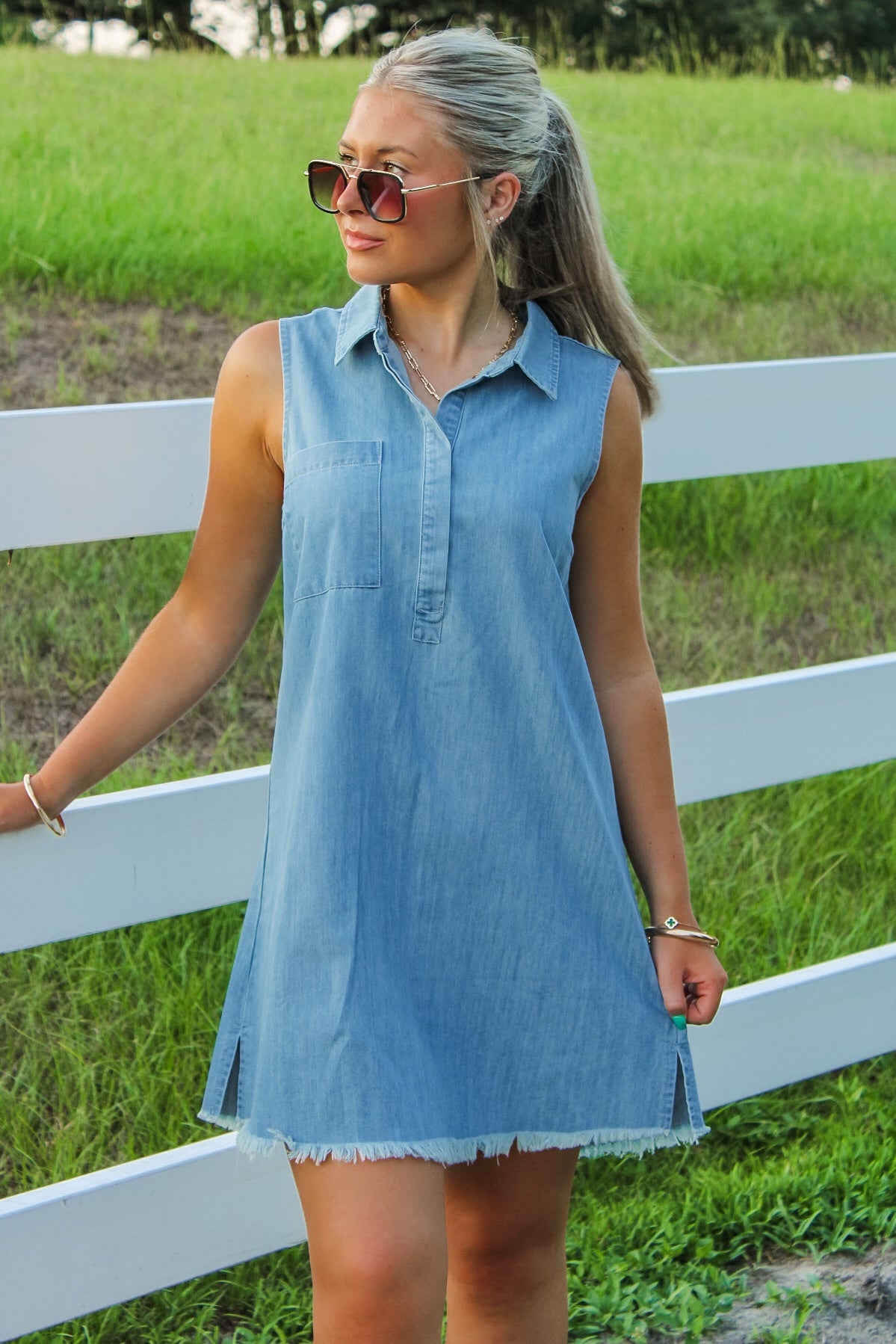 All My Desires Sleeveless Shirt Dress - Washed Denim