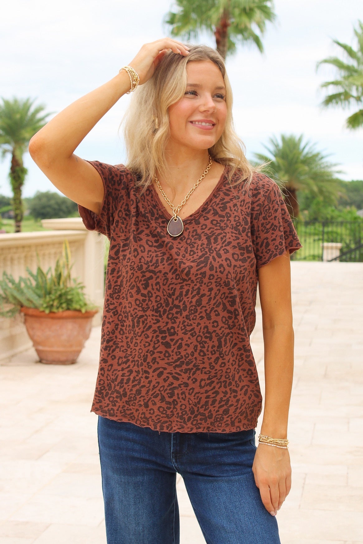 Dear John: Vanya Slub Tee - Brown Leopard