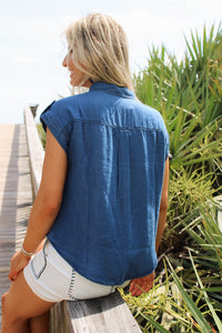 Timeless Mood Button Down Top - Chambray