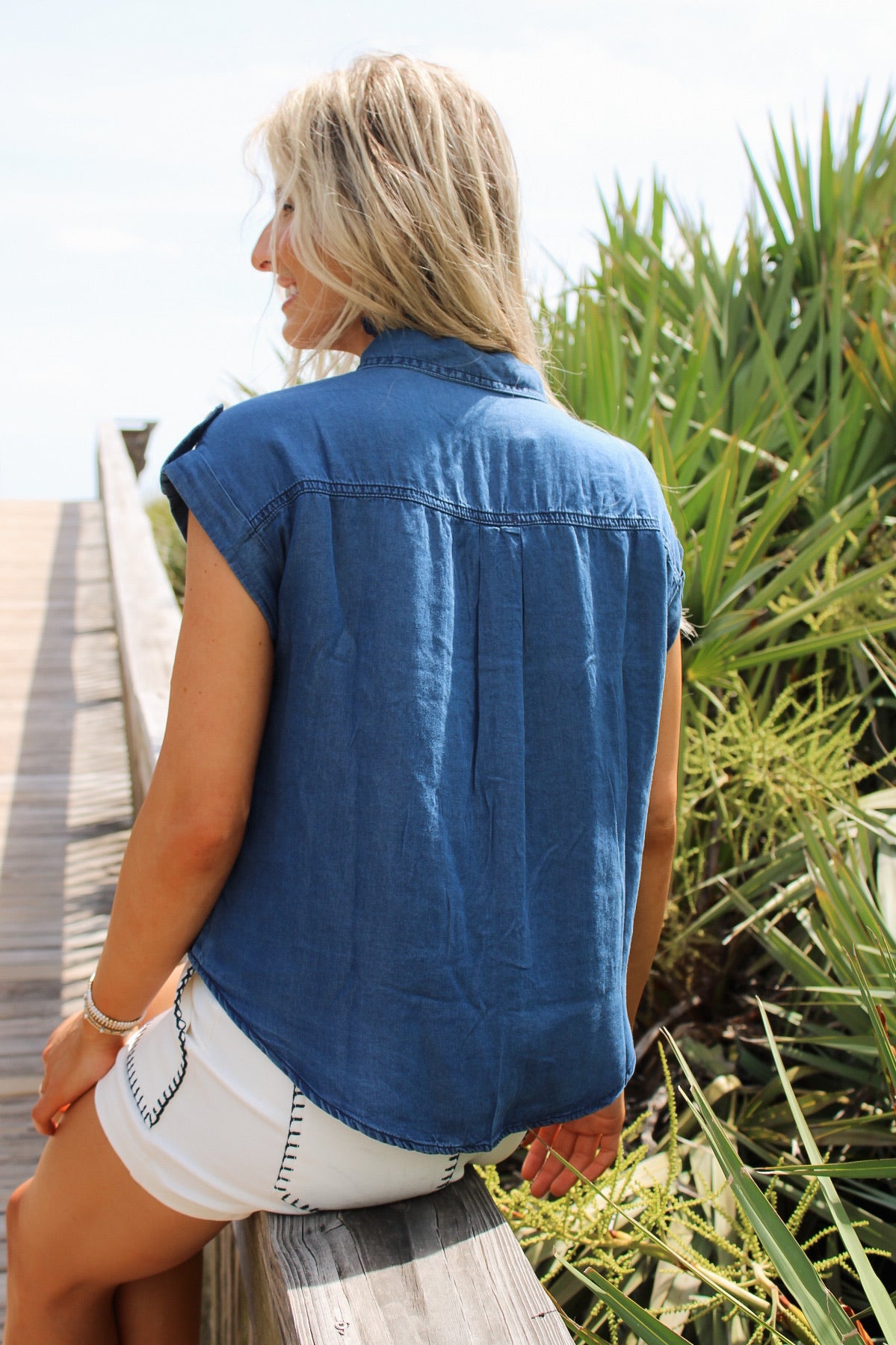 Timeless Mood Button Down Top - Chambray