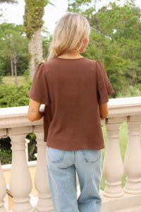 The Social Hour V-Neck Top - Brown