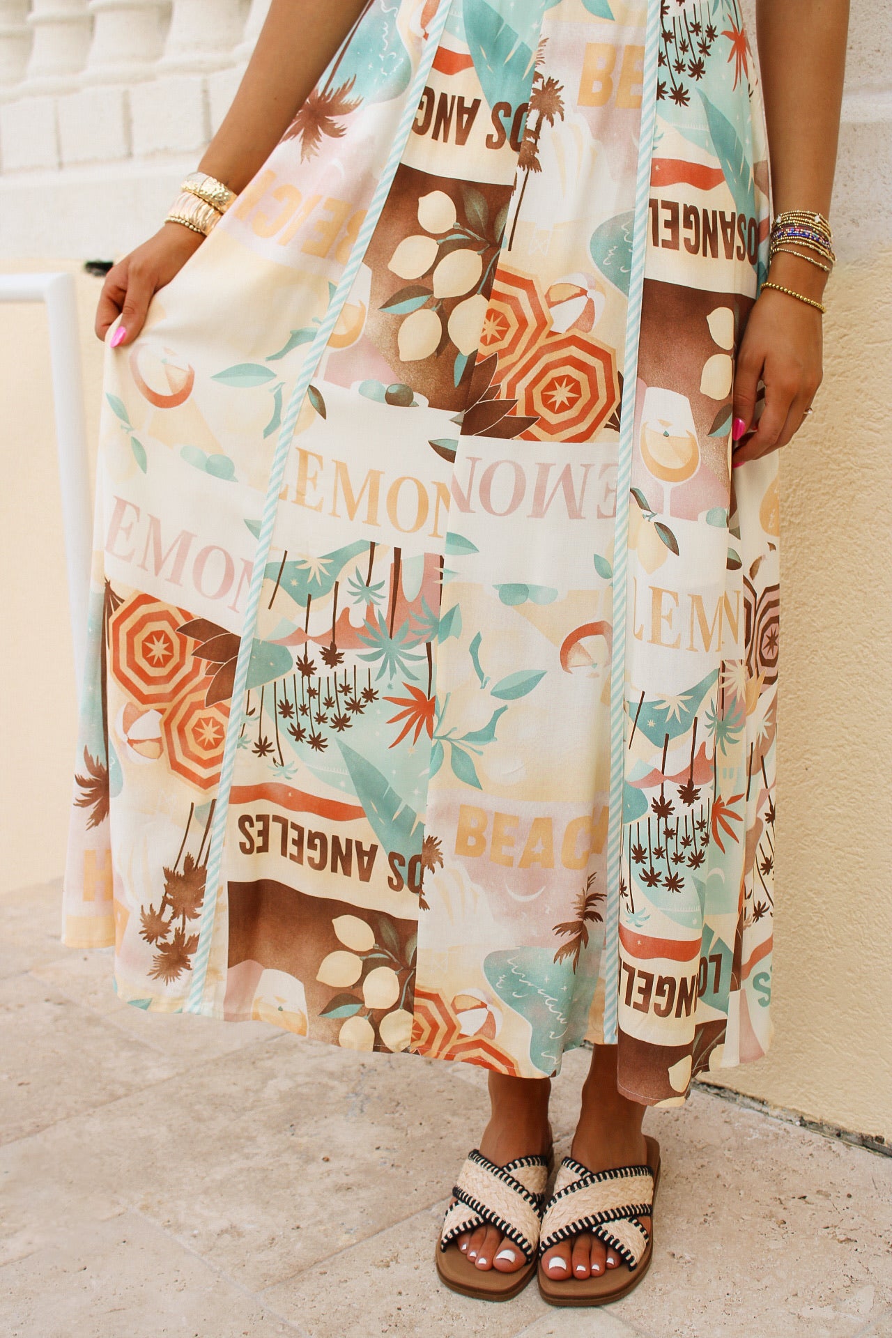 Coastal Drives Graphic Midi Dress - Natural Multi