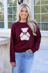 Snuggle Up Teddy Crew Neck Knit Sweater - Burgundy