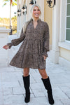 Ready To Roar Leopard Print Tiered Mini Dress - Taupe