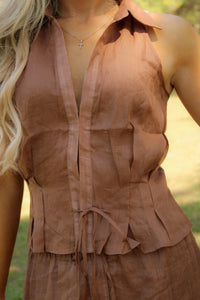 Desert Theory Collared Halter Top - Caramel