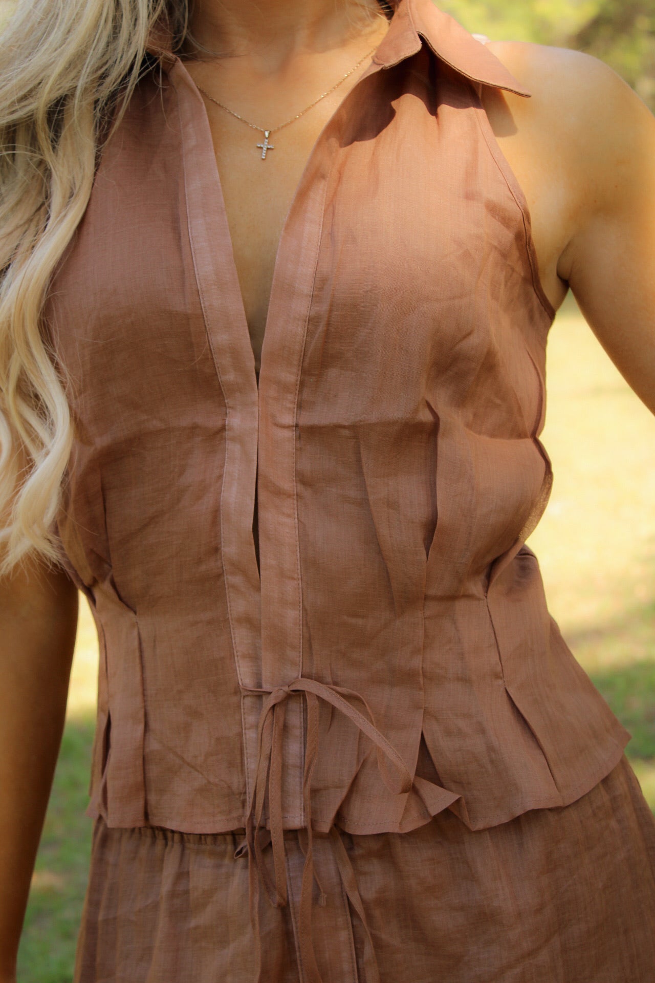 Desert Theory Collared Halter Top - Caramel