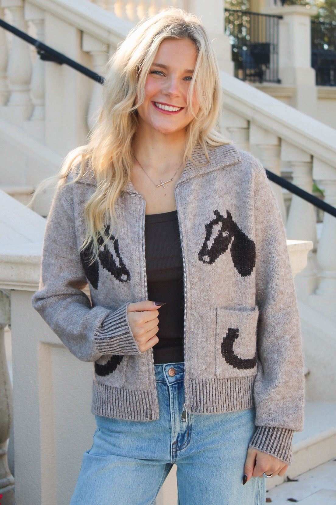 Untamed Spirit Embroidered  Sweater - Lt Brown