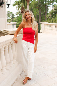 Kickoff Cutie Strapless Ruched Top - Red