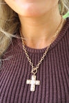Pearl Studded Cross Toggle Necklace