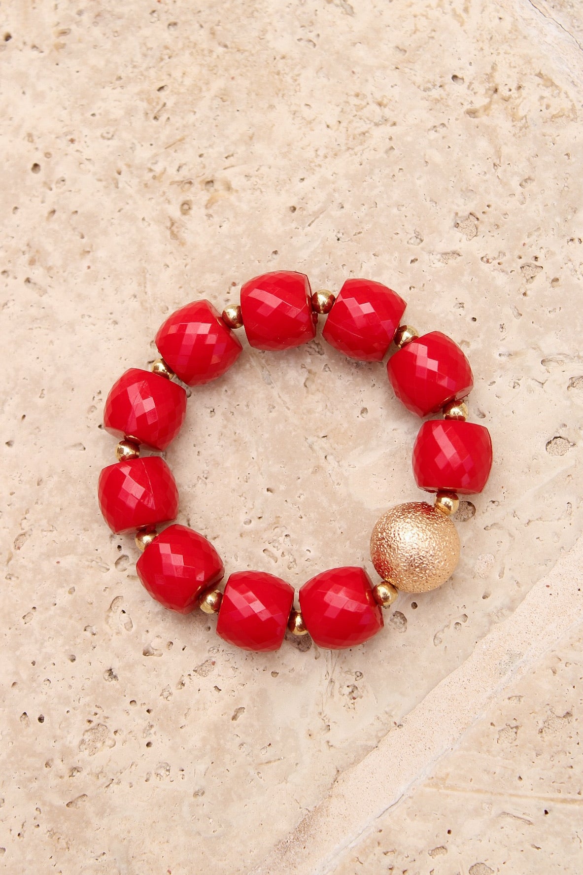 Faceted Beaded Bracelet - Red